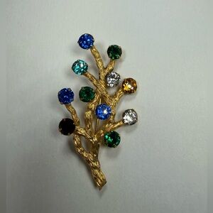 Vintage Van Dell 12K G.F. Multicolor Rhinestones Floral Branch Brooch Pin